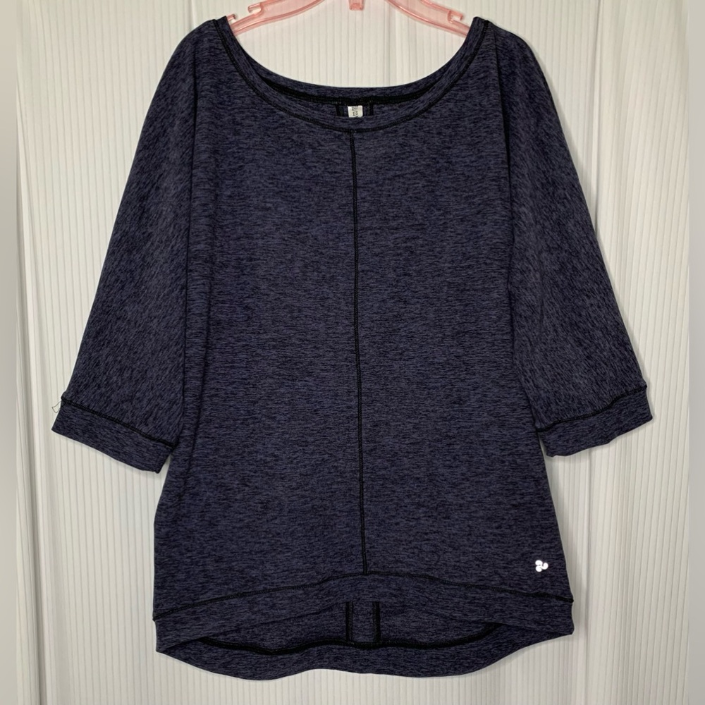 Triple Flip Activewear Top Heathered Blue 3/4 Sleeve High Low Hem Large